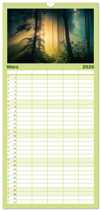 Waldgeflüster - ein kunstvoller Spaziergang durch unsere Wälder (CALVENDO Familienplaner 2026)