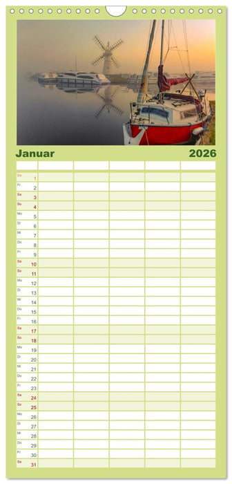 Norfolk - Ostengland: Von der Nordseeküste durch das Marschland (CALVENDO Familienplaner 2026)