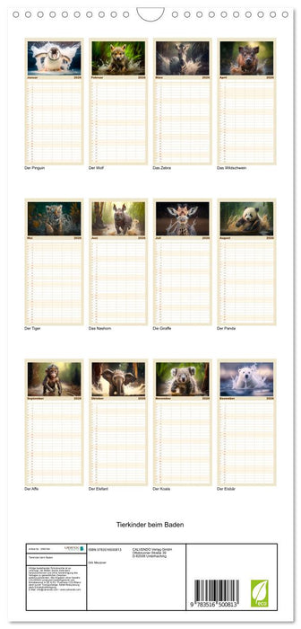 Tierkinder beim Baden (CALVENDO Familienplaner 2026)