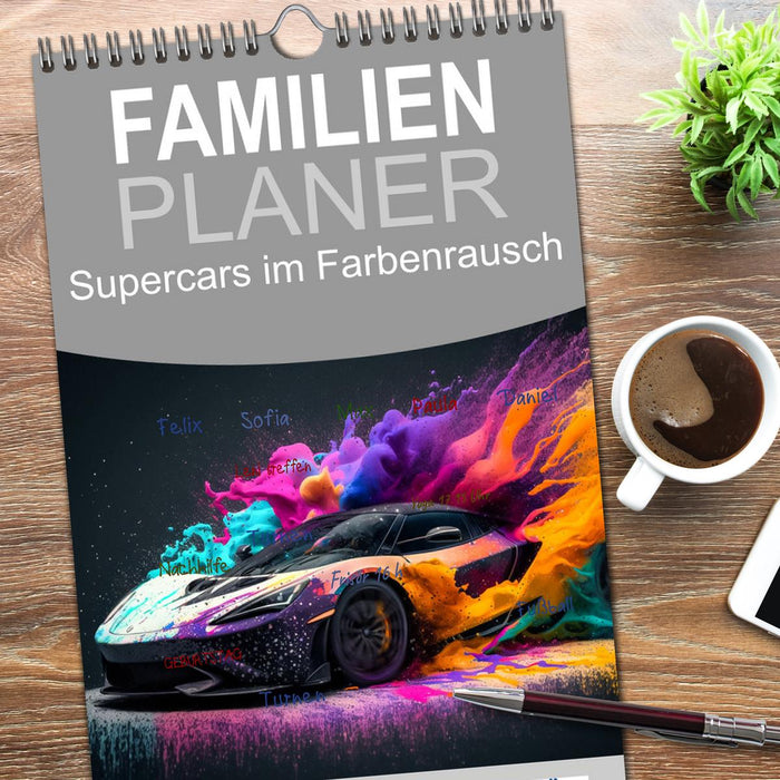 Supercars im Farbenrausch (CALVENDO Familienplaner 2026)