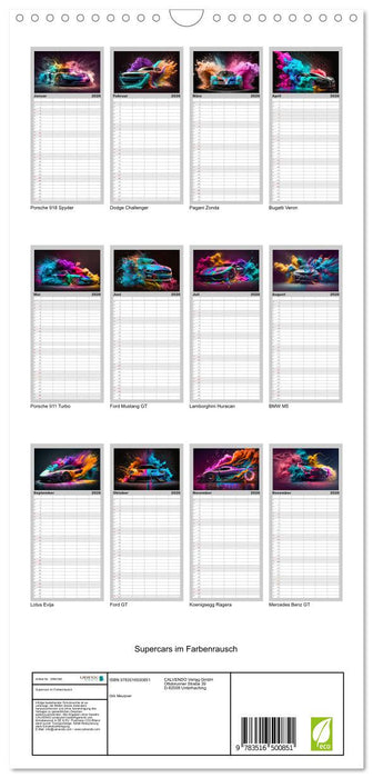 Supercars im Farbenrausch (CALVENDO Familienplaner 2026)