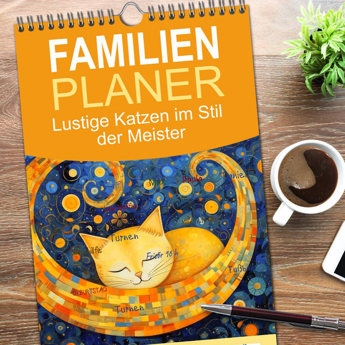 Lustige Katzen im Stil der Meister (CALVENDO Familienplaner 2026)