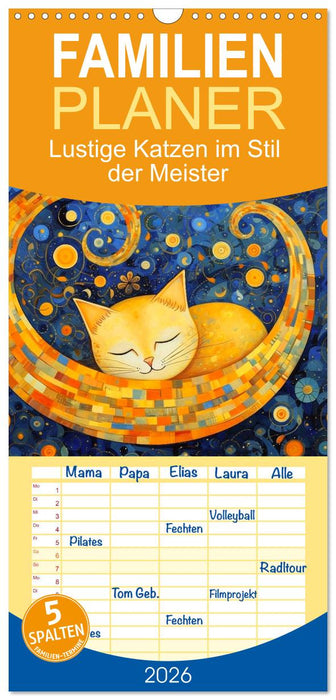 Lustige Katzen im Stil der Meister (CALVENDO Familienplaner 2026)