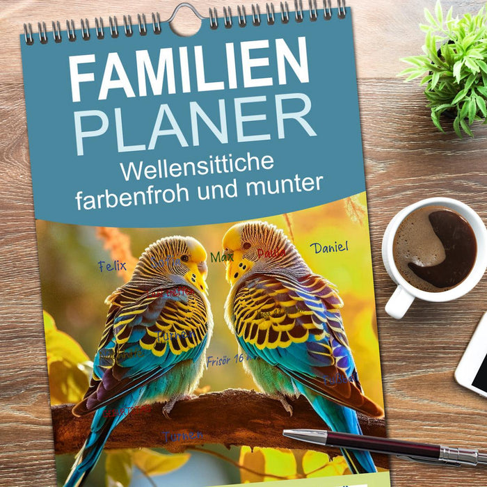 Wellensittiche farbenfroh und munter (CALVENDO Familienplaner 2026)