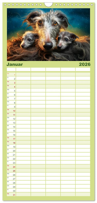 Lurcher Portraits - Zwei Welpen entdecken die Welt (CALVENDO Familienplaner 2026)