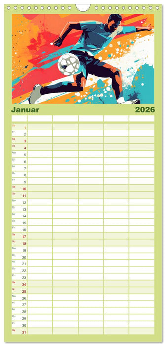 Magie des Fussballs - Illustrierte Emotionen auf dem Rasen (CALVENDO Familienplaner 2026)