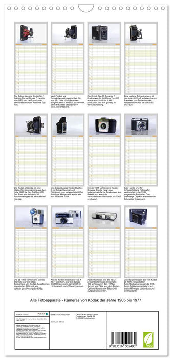 Alte Fotoapparate - Kameras von Kodak der Jahre 1905 bis 1977 (CALVENDO Familienplaner 2026)