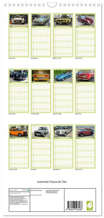 Automobile Träume der 70er (CALVENDO Familienplaner 2026)