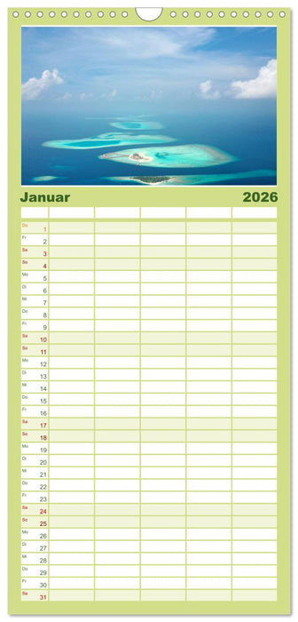 Malediven - Weiße Strände und Türkises Meer. (CALVENDO Familienplaner 2026)