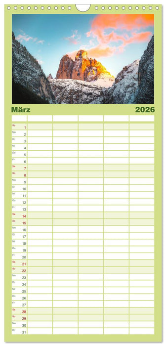 Dolomiten - Die wunderschönen Südalpen in Italien. (CALVENDO Familienplaner 2026)