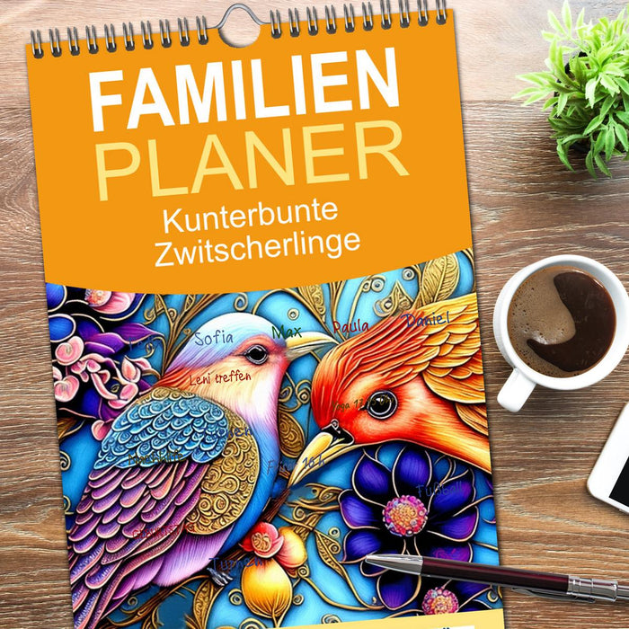 Kunterbunte Zwitscherlinge (CALVENDO Familienplaner 2026)