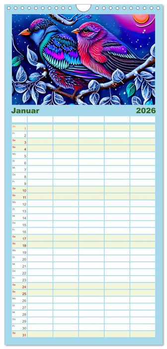 Kunterbunte Zwitscherlinge (CALVENDO Familienplaner 2026)