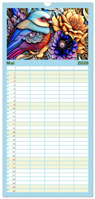 Kunterbunte Zwitscherlinge (CALVENDO Familienplaner 2026)