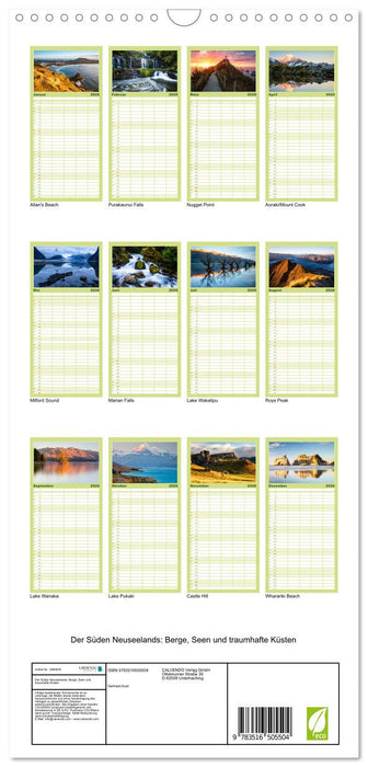 Der Süden Neuseelands: Berge, Seen und traumhafte Küsten (CALVENDO Familienplaner 2026)