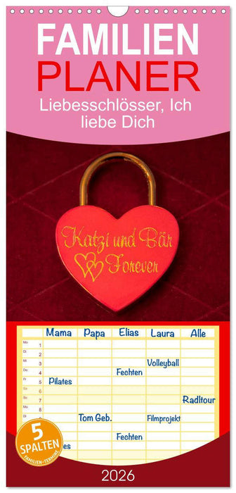 Liebesschlösser, Ich liebe Dich (CALVENDO Familienplaner 2026)