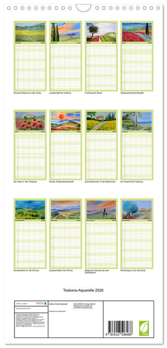 Toskana-Aquarelle 2026 (CALVENDO Familienplaner 2026)