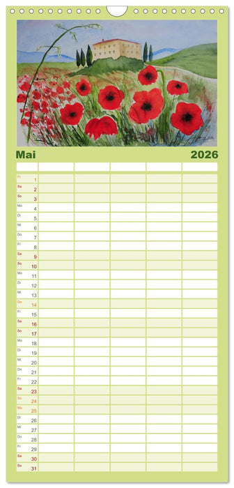 Toskana-Aquarelle 2026 (CALVENDO Familienplaner 2026)