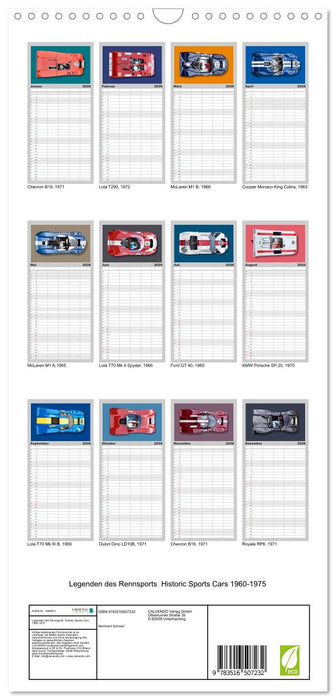 Legenden des Rennsports Historic Sports Cars 1960-1975 (CALVENDO Familienplaner 2026)