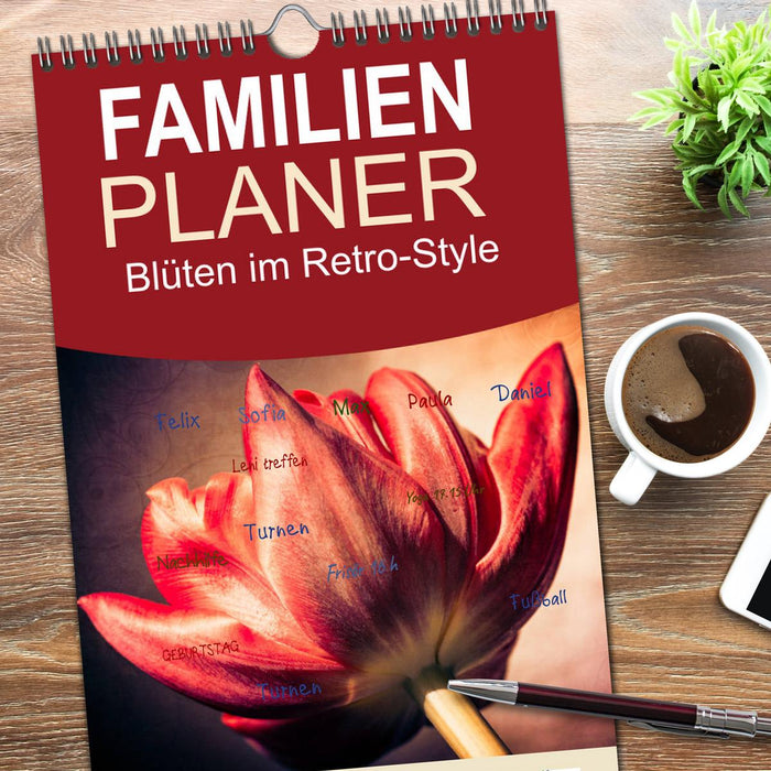 Blüten im Retro-Style (CALVENDO Familienplaner 2026)