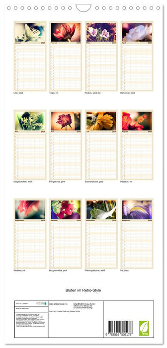 Blüten im Retro-Style (CALVENDO Familienplaner 2026)