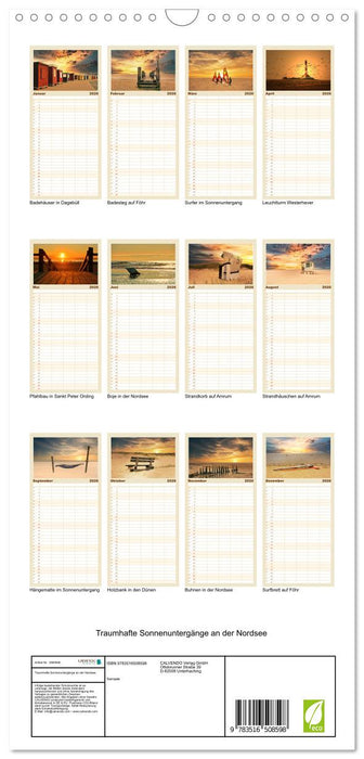 Traumhafte Sonnenuntergänge an der Nordsee (CALVENDO Familienplaner 2026)