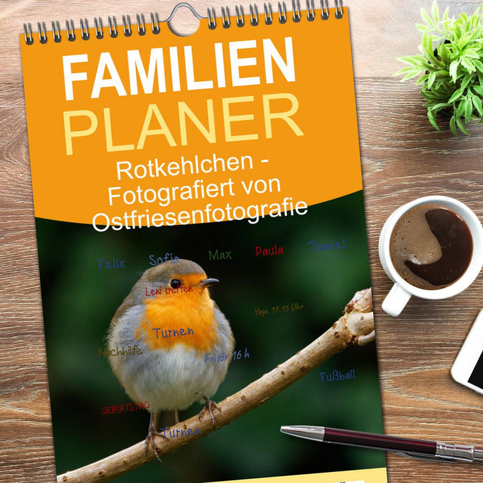 Rotkehlchen - Fotografiert von Ostfriesenfotografie (CALVENDO Familienplaner 2026)