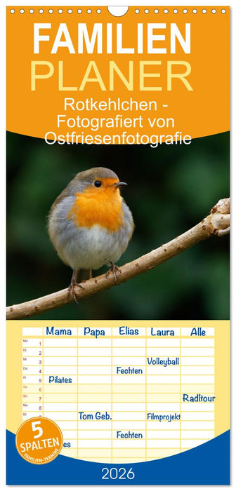 Rotkehlchen - Fotografiert von Ostfriesenfotografie (CALVENDO Familienplaner 2026)