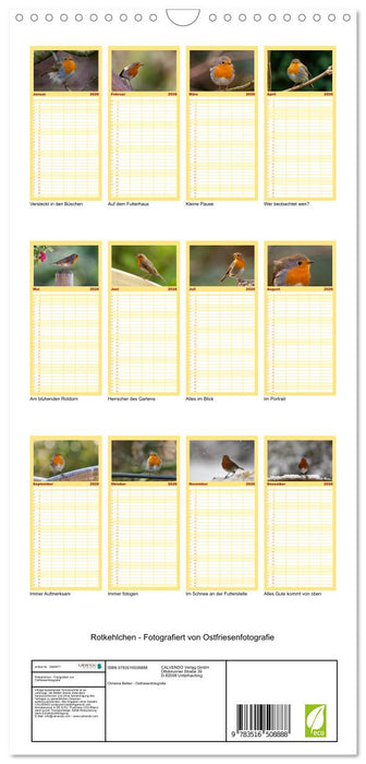 Rotkehlchen - Fotografiert von Ostfriesenfotografie (CALVENDO Familienplaner 2026)
