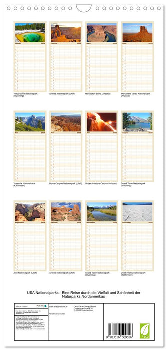 USA Nationalparks - Eine Reise durch die Vielfalt und Schönheit der Naturparks Nordamerikas (CALVENDO Familienplaner 2026)