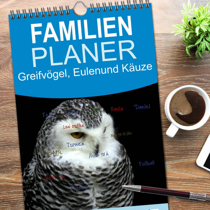 Greifvögel, Eulen und Käuze (CALVENDO Familienplaner 2026)