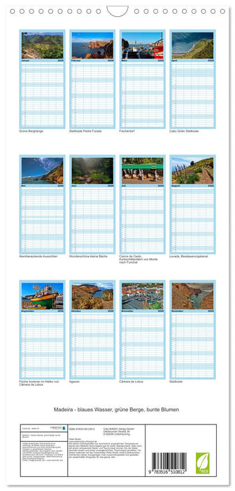 Madeira - blaues Wasser, grüne Berge, bunte Blumen (CALVENDO Familienplaner 2026)