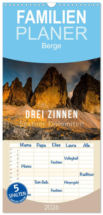 Drei Zinnen. Sextner Dolomiten (CALVENDO Familienplaner 2026)