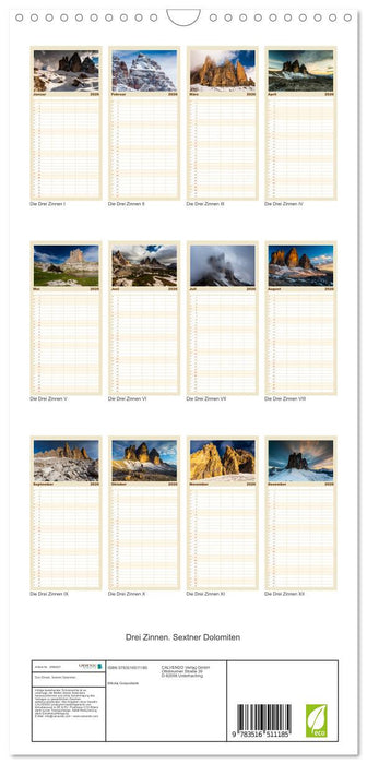 Drei Zinnen. Sextner Dolomiten (CALVENDO Familienplaner 2026)