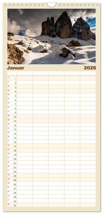 Drei Zinnen. Sextner Dolomiten (CALVENDO Familienplaner 2026)