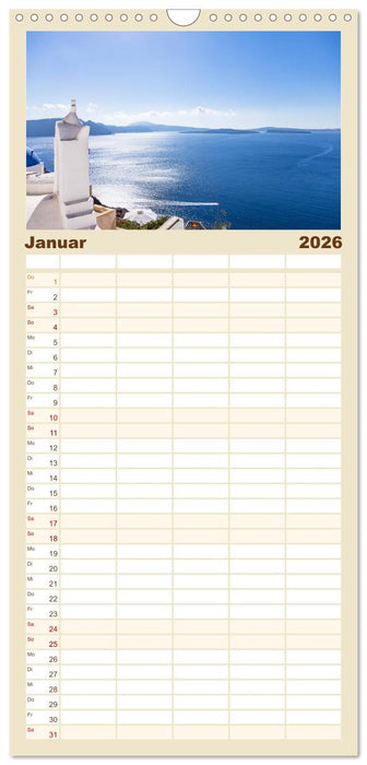 Santorini - Königin der Kykladen (CALVENDO Familienplaner 2026)