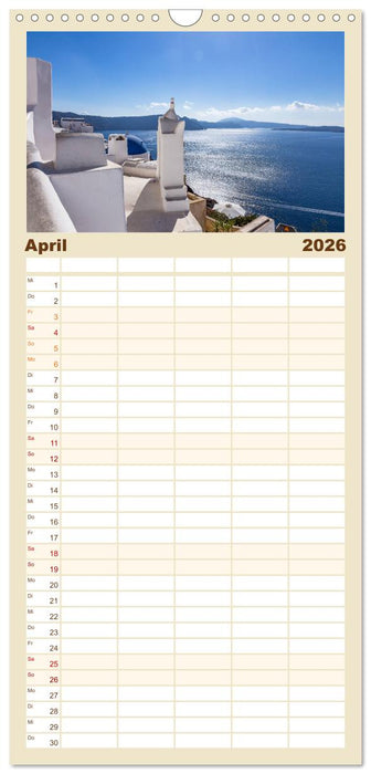Santorini - Königin der Kykladen (CALVENDO Familienplaner 2026)