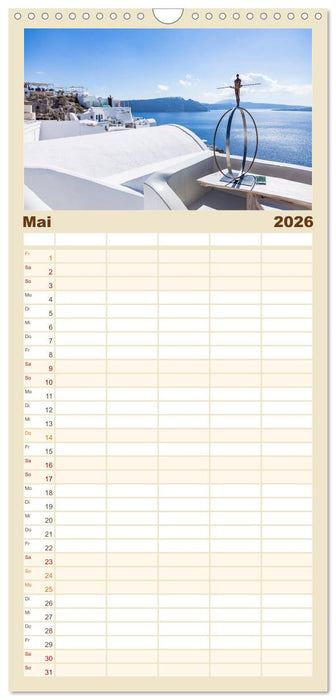 Santorini - Königin der Kykladen (CALVENDO Familienplaner 2026)