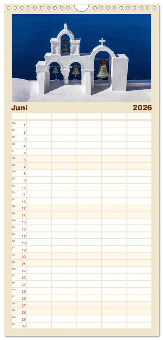 Santorini - Königin der Kykladen (CALVENDO Familienplaner 2026)