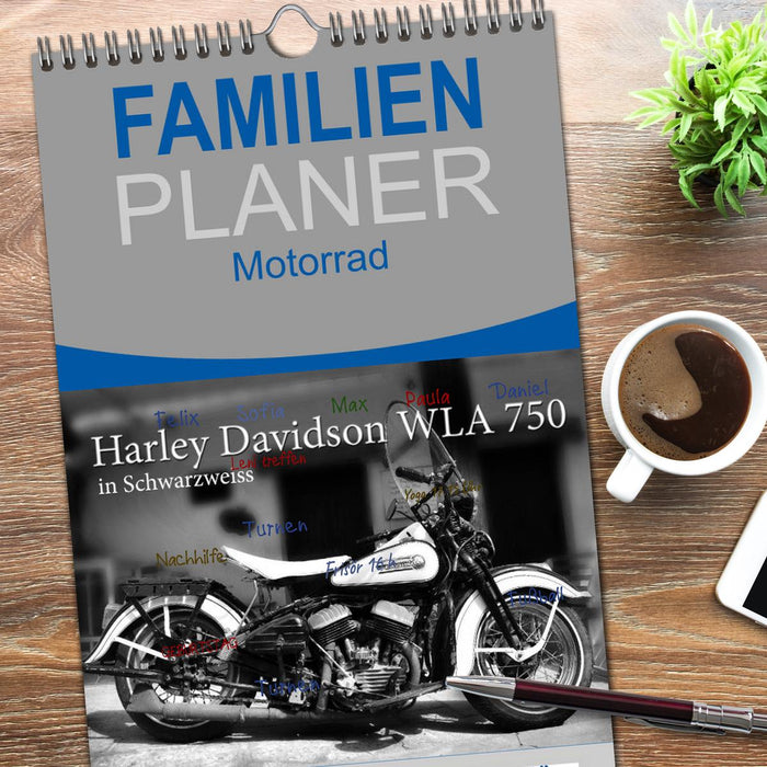 Harley Davidson WLA 750 in Schwarzweiss (CALVENDO Familienplaner 2026)