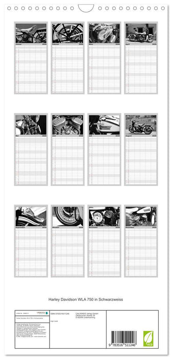 Harley Davidson WLA 750 in Schwarzweiss (CALVENDO Familienplaner 2026)