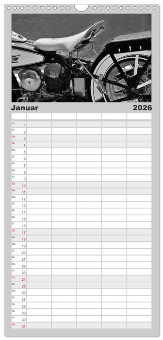 Harley Davidson WLA 750 in Schwarzweiss (CALVENDO Familienplaner 2026)