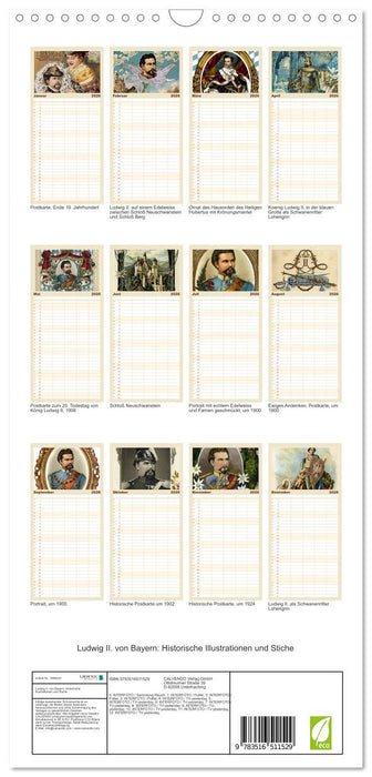 Ludwig II. von Bayern: Historische Illustrationen und Stiche (CALVENDO Familienplaner 2026)