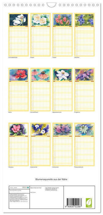 Blumenaquarelle aus der Nähe (CALVENDO Familienplaner 2026)