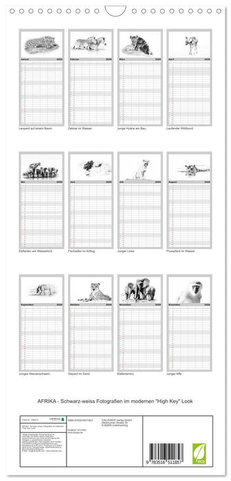 AFRIKA - Schwarz-weiss Fotografien im modernen "High Key" Look (CALVENDO Familienplaner 2026)