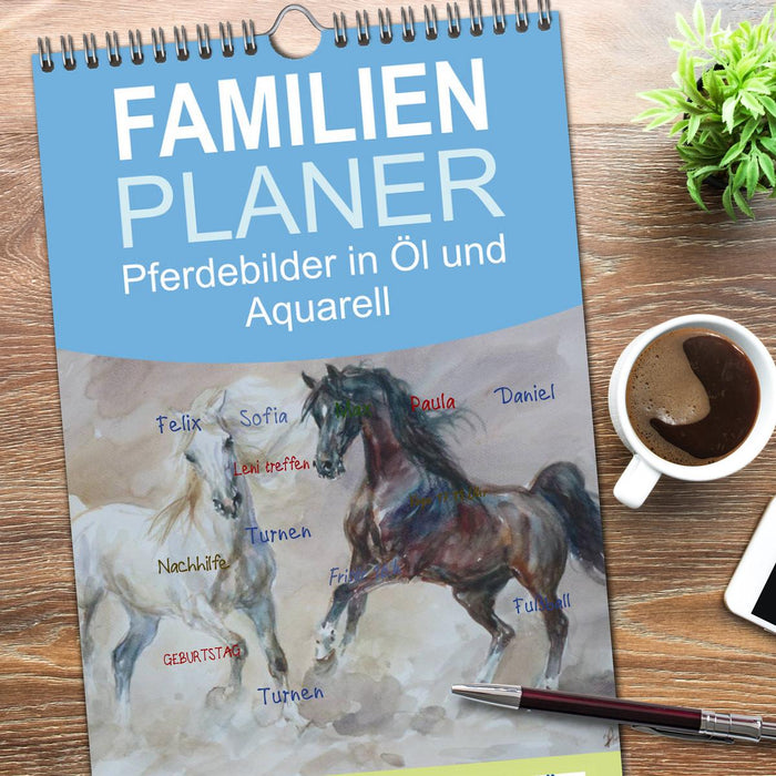 Mit Pferden durch die Jahreszeiten - Pferdebilder in Öl und Aquarell (CALVENDO Familienplaner 2026)
