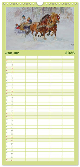 Mit Pferden durch die Jahreszeiten - Pferdebilder in Öl und Aquarell (CALVENDO Familienplaner 2026)