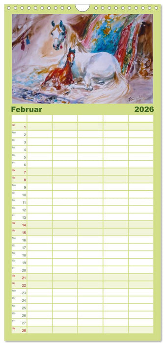 Mit Pferden durch die Jahreszeiten - Pferdebilder in Öl und Aquarell (CALVENDO Familienplaner 2026)