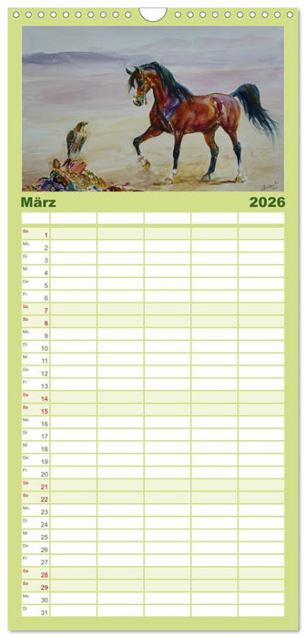 Mit Pferden durch die Jahreszeiten - Pferdebilder in Öl und Aquarell (CALVENDO Familienplaner 2026)