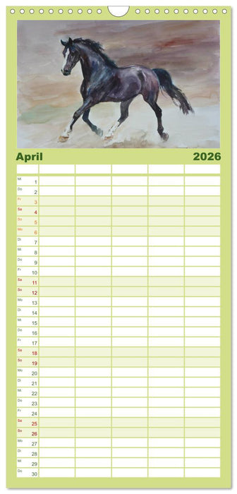 Mit Pferden durch die Jahreszeiten - Pferdebilder in Öl und Aquarell (CALVENDO Familienplaner 2026)