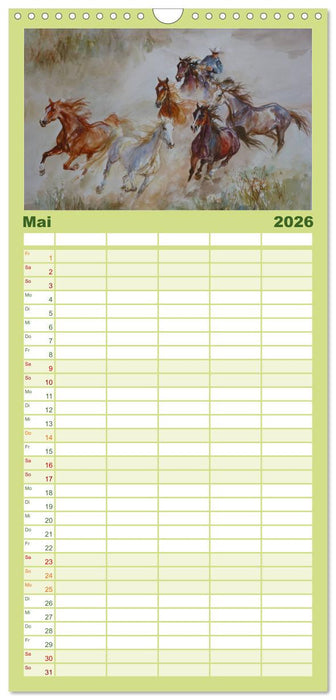 Mit Pferden durch die Jahreszeiten - Pferdebilder in Öl und Aquarell (CALVENDO Familienplaner 2026)